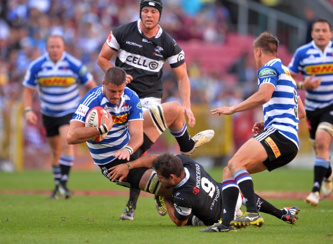 Gerbrandt Grobler of Western Province runs into Cobus Reinach of The Sharks during the 2014 Absa Currie Cup Rugby Match between Western Province and The Sharks at Newlands Stadium, Cape Town on 11 October 2014 ©Chris Ricco/BackpagePix